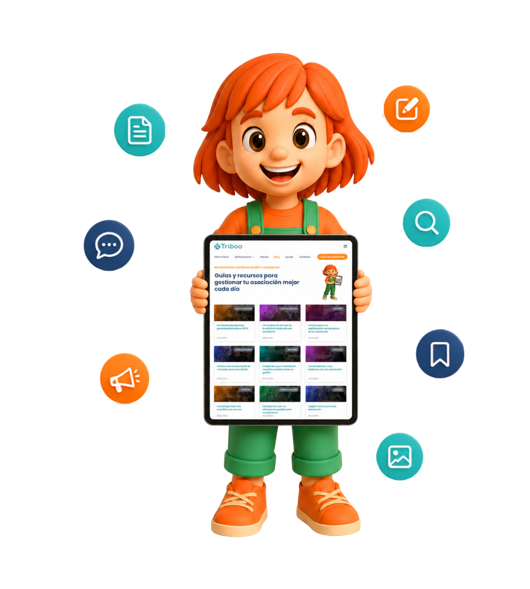 Niña sosteniendo una tablet donde se ve una imagen del blog de Triboo